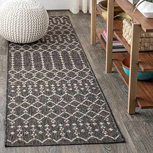 JONATHAN Y Moroccan Geometric Indoor Outdoor Runner Rug 2X8 Black/Gray, Ourika Textured Weave for Backyard, Patio, Porch, Easy-Cleaning, High Traffic, Pet-Friendly, Non-Shedding (SMB108F-28) by JONATHANY