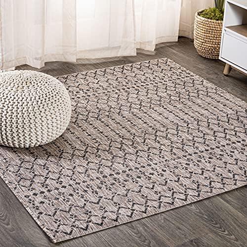 JONATHAN Y Moroccan Geometric Indoor Outdoor Square Area Rug 9X9 Natural/Black, Ourika Textured Weave for Backyard, Patio, Porch, Easy-Cleaning, High Traffic Pet-Friendly, Non-Shedding SMB108D-9SQ by JONATHANY