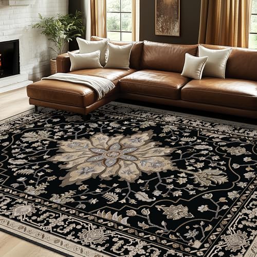 RELEANY Washable Area Rug, 7'x10', Black/Neutral by RELEANY