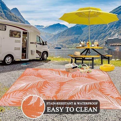 Pauwer Waterproof Outdoor Rug 8x10, Plastic Straw Patio Rug, Leaf Orange - Image 5