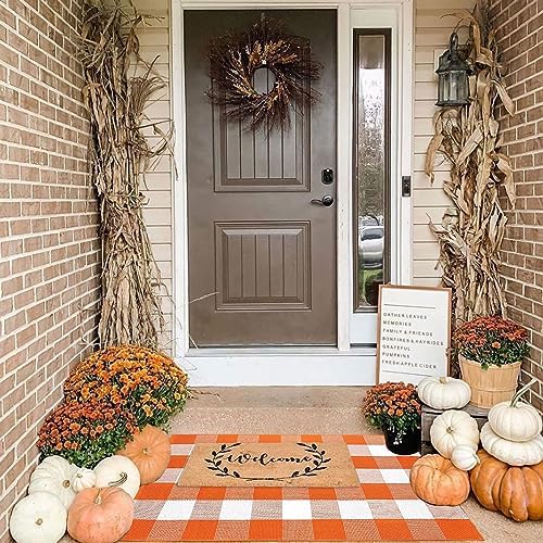 Fall Door Mat 2'4" x 3'7" Orange and White Bufflao Plaid Rug Layered Mat - Image 2