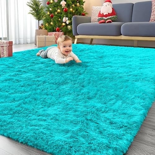 OLANLY 6x9 Machine Washable Large Area Rugs for Living Room, Bedroom, Soft Fluffy Shaggy Bedside Rug, Indoor Floor Carpet for Kids Girls and Boys, Dorms, Nursery, Home Decor Aesthetic, Teal Blue by OLANLY