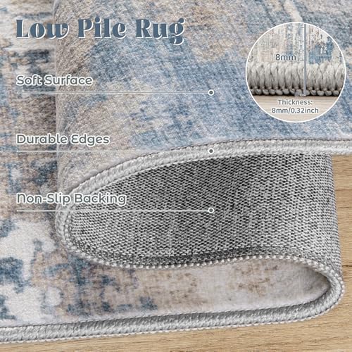 XLUEZ 10x14 Area Rugs for Living Room, Washable Modern Abstract Large Area Rug Neutral Soft Non Slip Kids Rug Stain Resistant Indoor Carpet for Bedroom Dining Room Playroom Office(BlueBeige, 10'x14') - Image 5