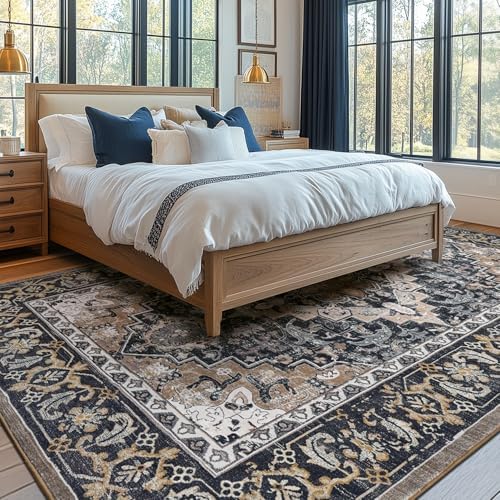 Lessymo Washable Area Rug 5x8 Living Room, Soft Bedroom Rugs Black Brown - Image 2