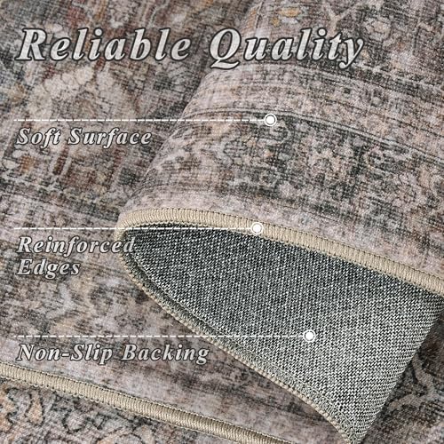 Schweek 5x7 Area Rugs for Living Room Taupe Washable Vintage Neutral Rug - Image 5