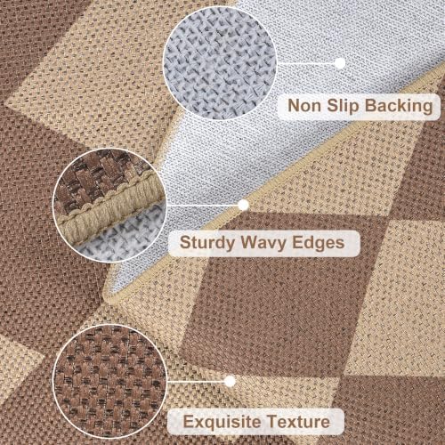 8x10 Checkered Easy Jute Washable Rug for Living Room Indoor Outdoor Geometric Non Slip Carpet for Under Table Neutral Rugs for Backyard Patio Dining Room Office - Image 4
