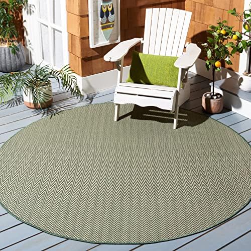 SAFAVIEH Courtyard Outdoor Round Rug 6'7", Dark Green & Beige CY8022-32221 by Unknown