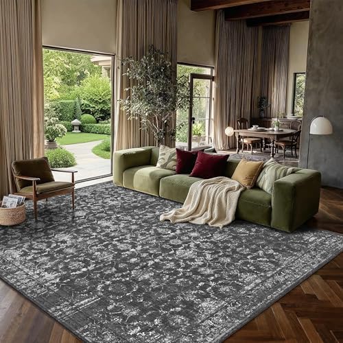 10x12 Washable Living Room Area Rug Non-Slip Retro Black Large Carpet - Image 4