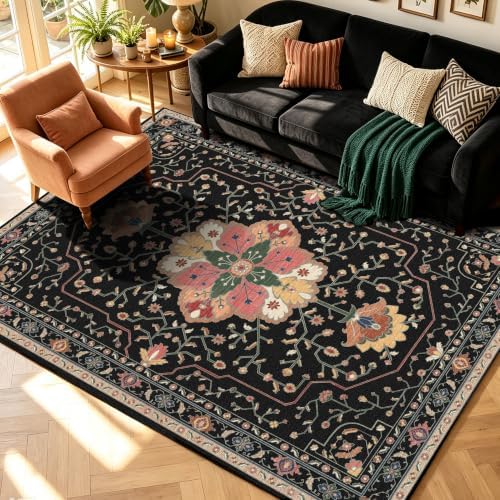 YARNSCAPE 5' x 7' Machine Washable Area Rug, Non-Slip Low-Pile Carpet by YARNSCAPE