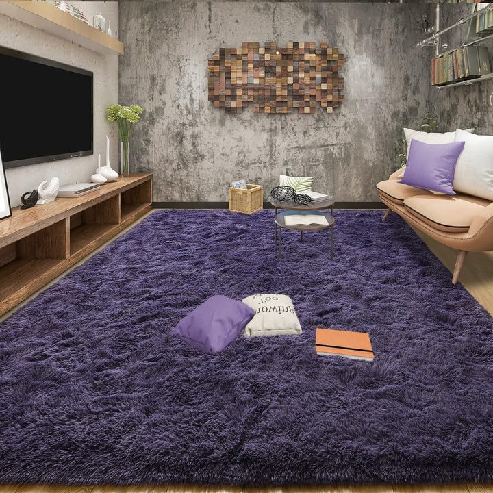 Tepook 5x8 Area Rugs for Living Room Fluffy Gray Purple Rug for Bedroom by Tepook