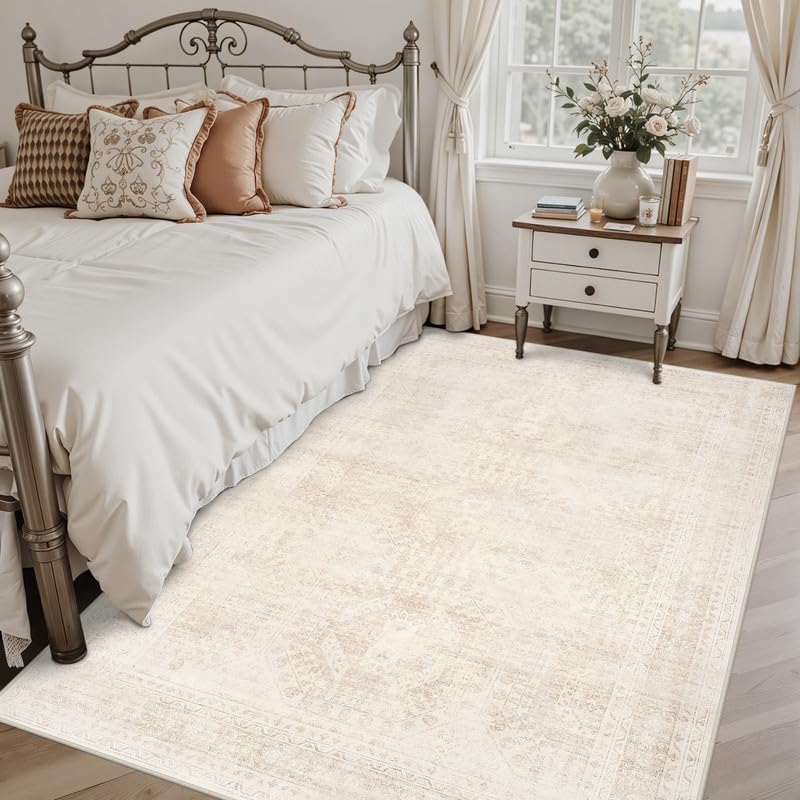 3x5 Area Rugs Living Room: Bedroom Neutral Washable Carpet Beige - Image 2