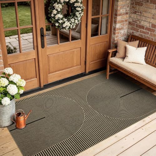 Non-Slip Jute Rug for Entryway: 3x5 Outdoor Mat - Black Curve Pattern - Image 3