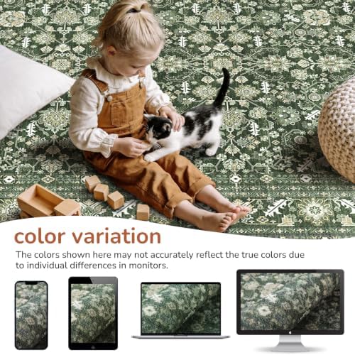 OPPODREAM Vintage Dark Green Area Rugs 3' Round, Washable Rug for Living Room - Image 4