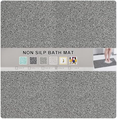 Nonslip Bathtub Mat, Anti Slip Bath Mat 0.6" Extra Thick, Quick Dry Bath Tub Anti Slip Shower Mat, Loofah Non-Slip Bath Mat for Tub Bathroom Pool Kitchen Entryway Home Hotel(Grey 24x24) by Rzoysia
