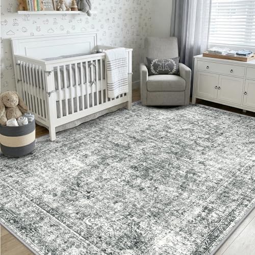 CAPALOCA 6x9 Washable Nursery Girls Low Pile Area Rug Grey - Image 3