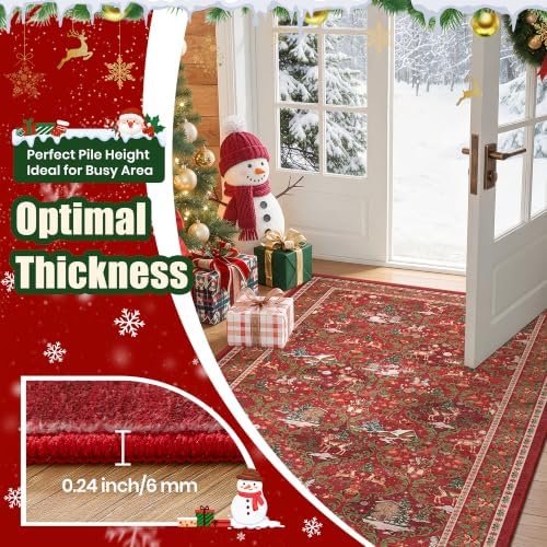Christmas Runner Rug 2x8, Washable Rugs for Bedroom (2'x8', Red) - Image 6