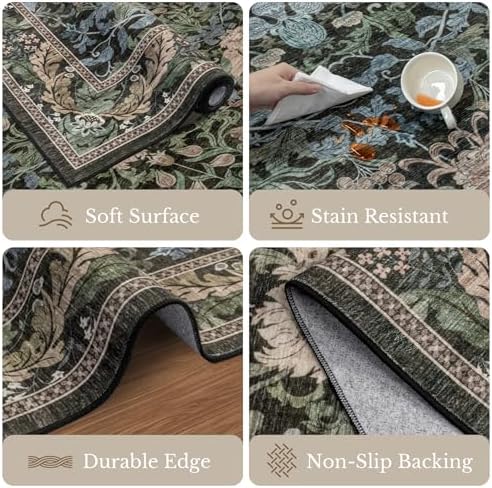 10x14 Area Rug Living Room: Soft Floral Washable Carpet Brown Green - Image 7