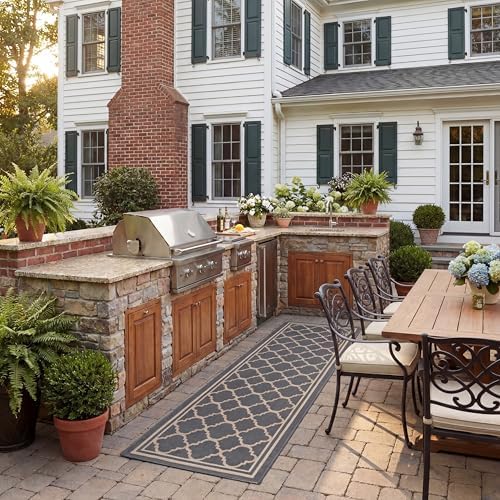 SAFAVIEH Washable Rug Outdoor Courtyard Collection - 2'3" x 16' Runner, Anthracite & Beige, Non-Shedding & Easy Cleaning, Ideal for Patio, Entryway, Mudroom, Hallway, Kitchen (CY6918-246) by Unknown