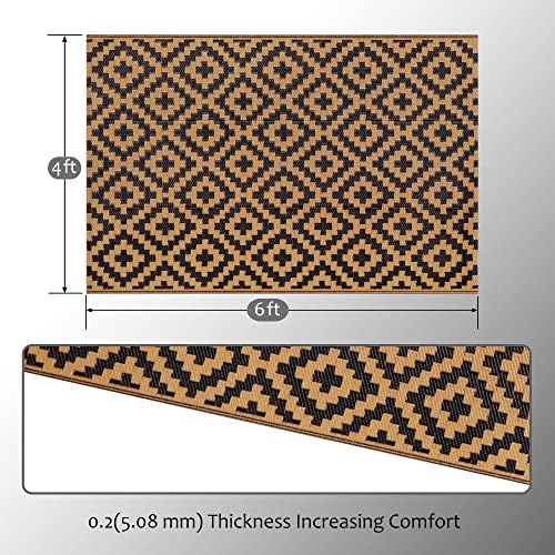 SAND MINE Waterproof Outdoor Rug 4x6 ft, Plastic Straw Area Rug, Large Floor Mat for Outdoors, RV, Patio, Backyard, Deck, Picnic, Beach, Trailer, Camping, Black & Brown Lattice - Image 2