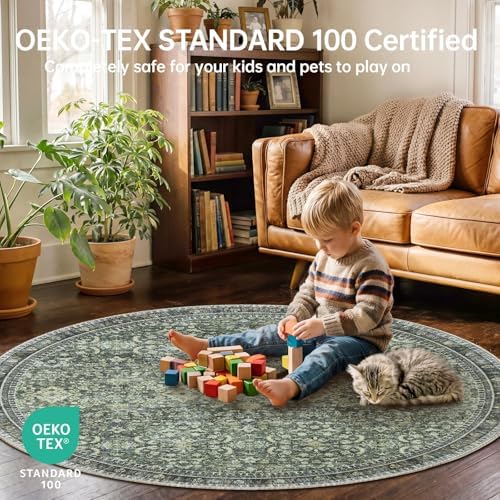 Sasttie Round Rug 6ft, Ultra-Soft Washable Rug for Living Room, Dark Green - Image 3