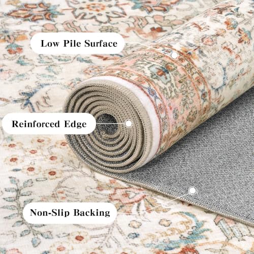 2x5 Washable Kitchen Runner Rug Non-Slip Vintage Pink Throw Carpet - Image 6