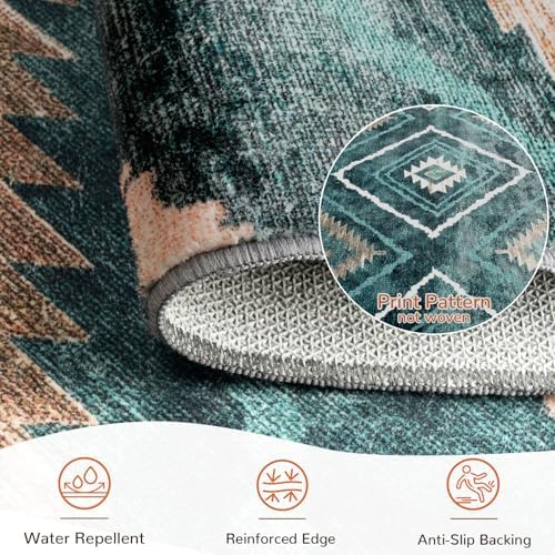 BESTSWEETIE 5'x7' Washable Area Rug for Living Room Bedroom Teal/Green - Image 2
