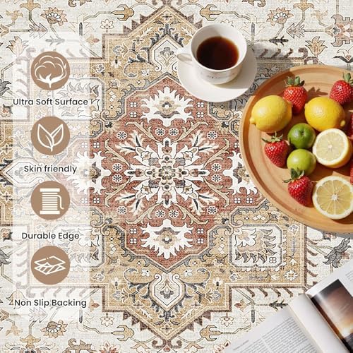 cotiled 2x3 Area Rug for Living Room, Washable, Traditional, Golden Taupe - Image 6