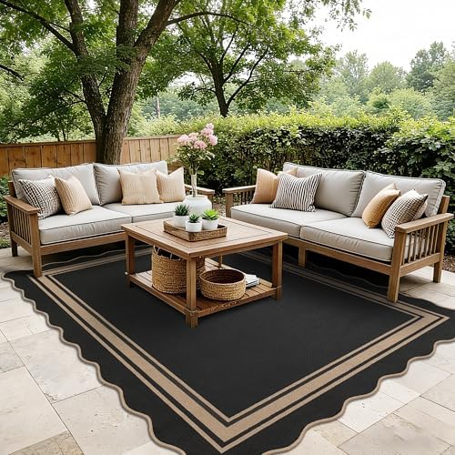 6x9 Scalloped Rug Easy Jute Washable Outdoor Patio Rug for Living Room - Image 2