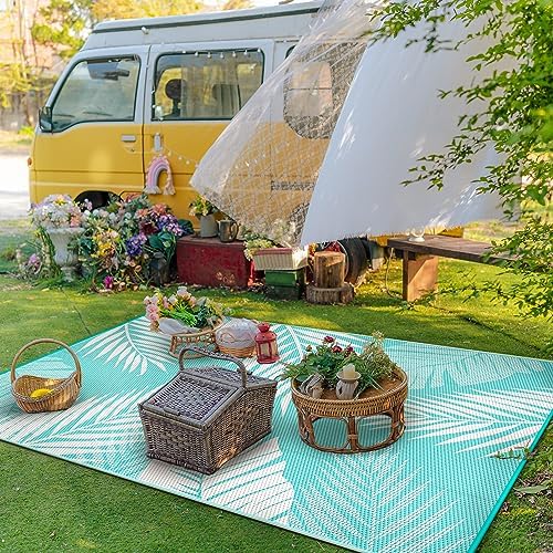 GENIMO Outdoor Rug, Waterproof Plastic Rugs for Patio, 6'x9' Navy White - Image 3