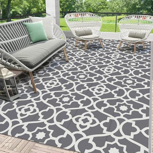 HEBE Waterproof Outdoor Rug 5'x8', Geometric Reversible Plastic Patio Rug by HEBE