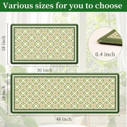 2PCS Vintage Floral Anti-Fatigue Kitchen Mats, Non-Slip Cushioned Floor Rug - Image 2