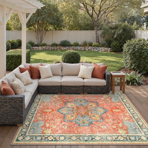 GENIMO Indoor Outdoor Rug, Washable for Patio and Deck, Coral Blue, 5x8 - Image 6