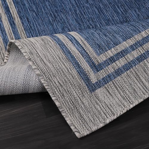 Luul Home Bordered Outdoor Rug 8x10 Washable Outside Carpet for Indoor Patio Porch Waterproof Easy Cleaning Non Shedding Area Rugs Navy 8 x 10 - Image 4