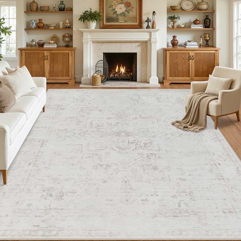 Area Rugs 9x12 Living Room: Bedroom Washable Carpet Neutral Cream by Luxturiy