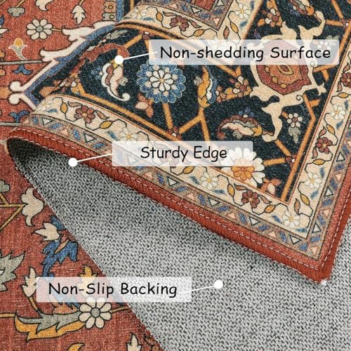 Moynesa Ultra-Thin Washable Kitchen Rugs, 2x4 Small Entryway Rug Door Mat Non Slip Stain Resistant, Oriental Throw Rug for Front Indoor Entrance Bathroom Laundry Room, Brown/Multi - Image 5
