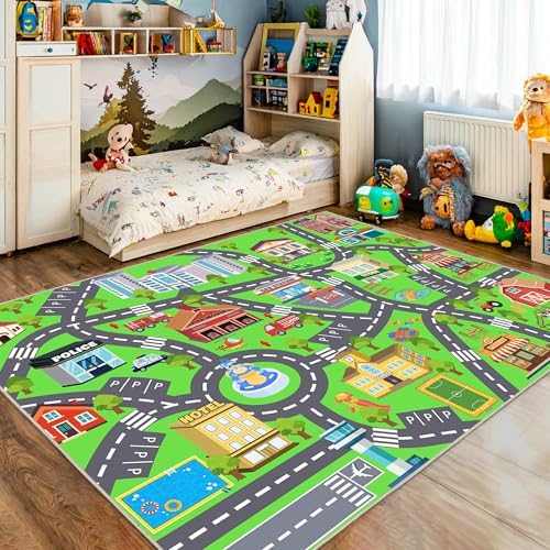 Kids Rug for Playroom, 3x4ft Car Rugs Town City Road Map Rug Play Mat - Image 6