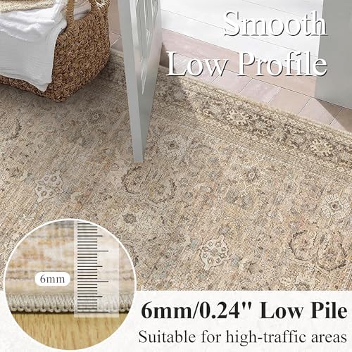 Schweek 5x7 Area Rugs for Living Room Khaki Washable Vintage Neutral Rugs - Image 4
