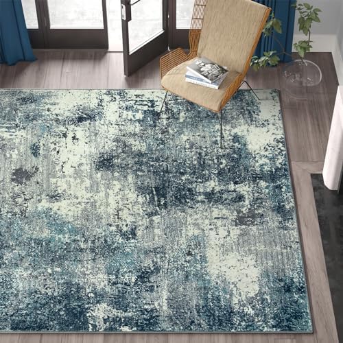 Lahome Abstract 5x7 Area Rugs for Living Room, Machine Washable Ultra Thin Bedroom Rug Non-Slip, Low-Pile Soft Modern Blue Grey Indoor Large Floor Carpet for Office Dining Room Playroom - Image 6