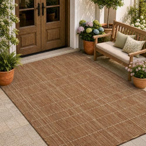 PADOOR-3x5 ft Outdoor Rug Porch Entryway Rug-Polypropylene Indoor Outdoor Rugs for Entryway Kitchen Balcony Patio, Textured Weave, Durable, Fade-Resistant, Non-Shedding, Farmhouse Neutral Brown by PADOOR