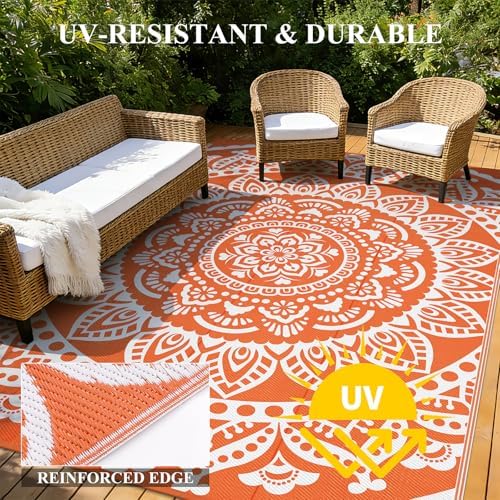 Bsmathom Waterproof Outdoor Rug 9x12ft Orange - Image 6