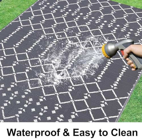 Smiry Outdoor Rug 6x9 ft Waterproof Reversible Boho Mat, Grey - Image 2