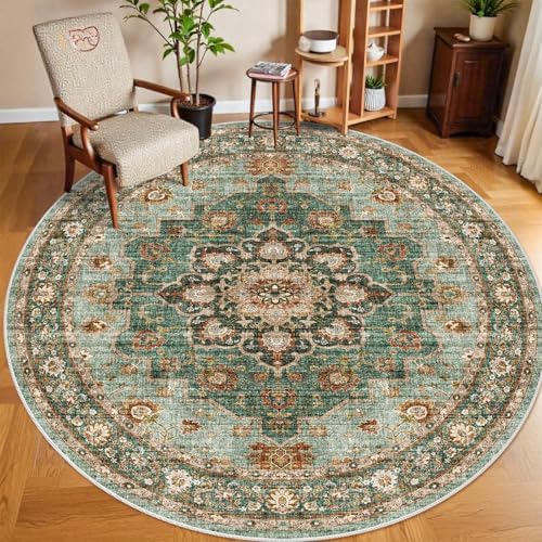 Washable Oriental Area Rug: 8ft Round Rug for Living Room Ultra Soft Carpet by TOPRUUG