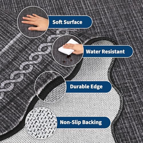 GarveeHome Washable Rug 4x6 Entryway Rug Non Slip Black Scalloped Rugs - Image 4