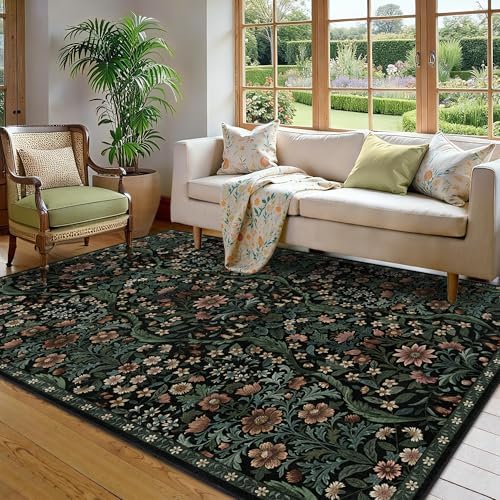 Floral Area Rug 6x9 Botanical Washable Carpet for Living Room - Image 2