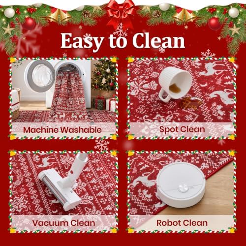 Miukiki 2x8 Christmas Runner Rug Hallway Washable Non Slip Kitchen Rug Red - Image 5