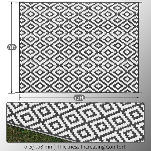 SAND MINE Waterproof Outdoor Rug 8x10 ft, Plastic Reversible Rug, Modern Area Rug, Large Floor Mat for Outdoors, RV, Patio, Backyard, Deck, Picnic, Beach, Camping (8' x 10', Black & White Lattice) - Image 2