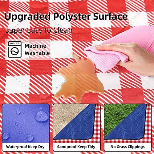 ZAZE Picnic Blanket Extra Large Waterproof, 80''x80''Checkered Picnic Blankets Beach, Outdoor, Camping on Grass Accessories Couple Ideas Wedding Registry Gifts (Red and White) - Image 4