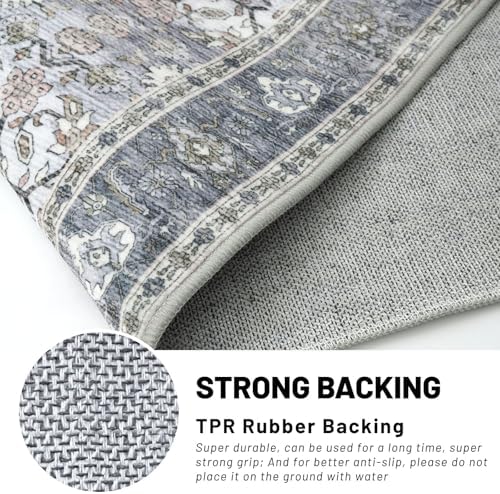 KUTA Vintage Floral 3x4 Entryway Rug Washable Area Rugs Grey Blue - Image 6