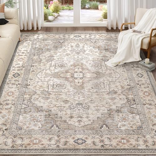 EIEIHOUSE 7x10 Area Rug Washable Vintage Rugs for Living Room Brown/Multi by EIEIHOUSE