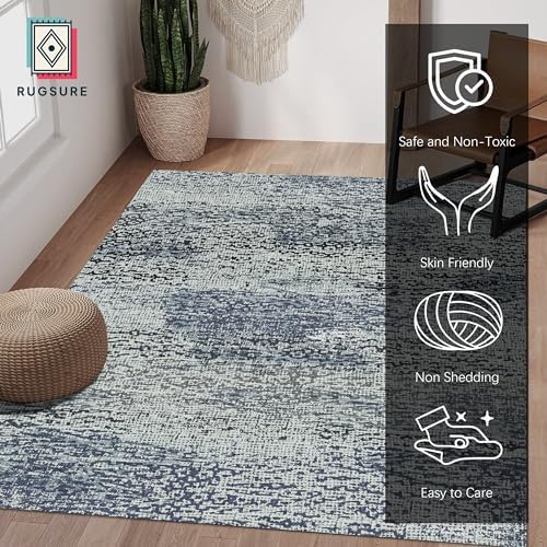 RUGSURE Washable Area Rug - 1/6 Thick - Stain & Water Resistant Non-Slip - Resistant Rug for Living Room, Bedroom, Nursery, Pet & Child Friendly, Vintage Charm Area Rugs (Grey+LightTeal, 3' x 5 ') - Image 2